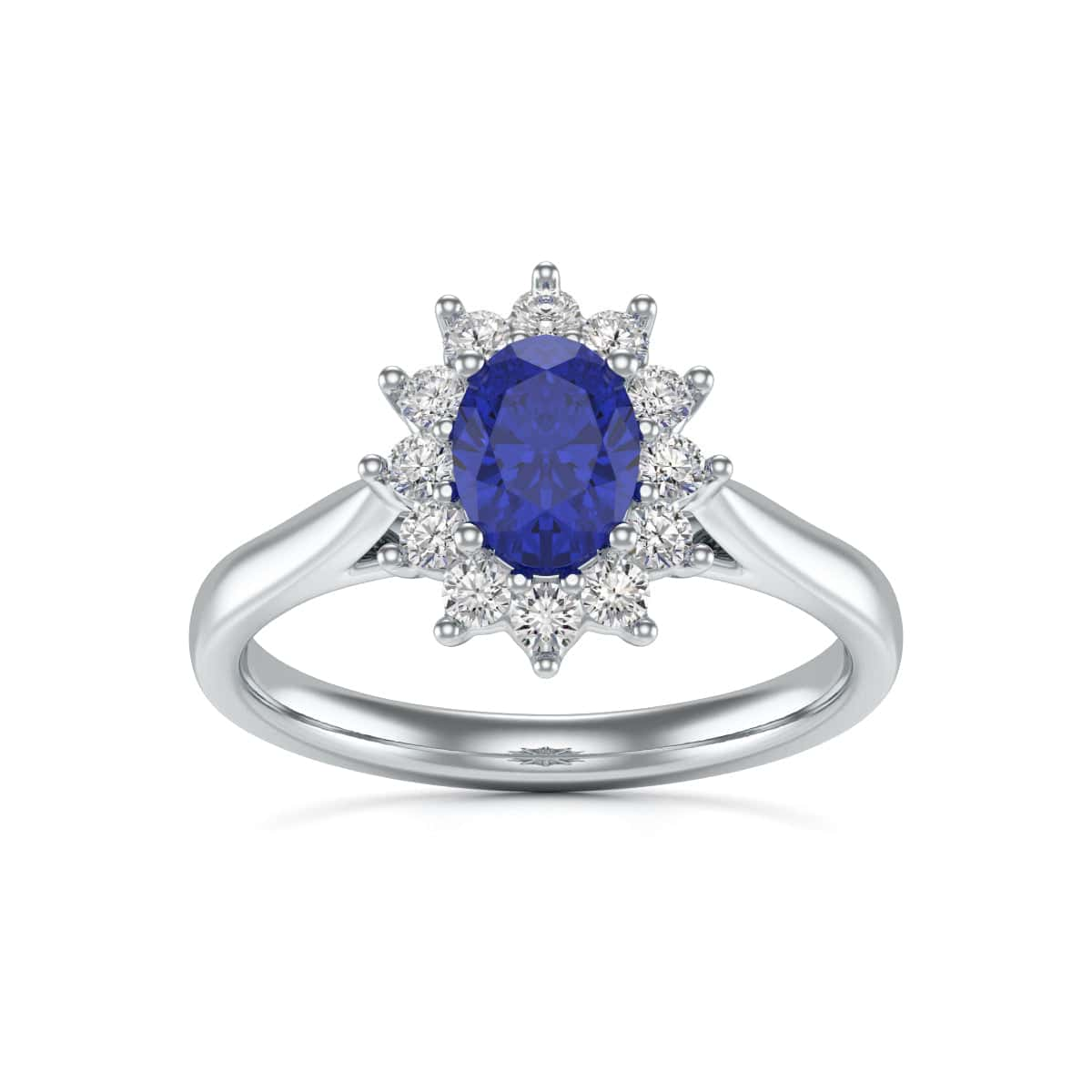 Oval Blue Sapphire Diamond Halo Ring