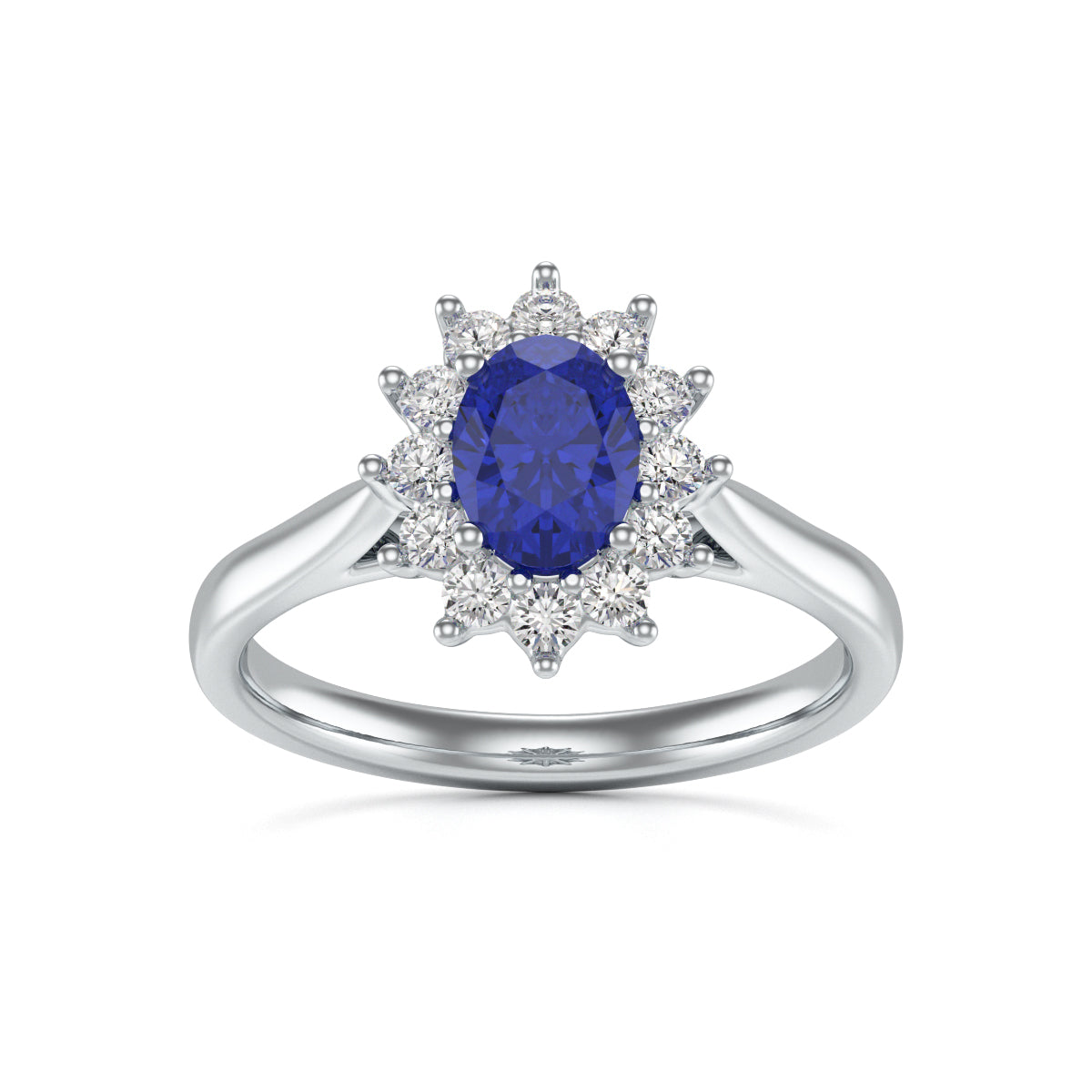 Oval Blue Sapphire Diamond Halo Ring
