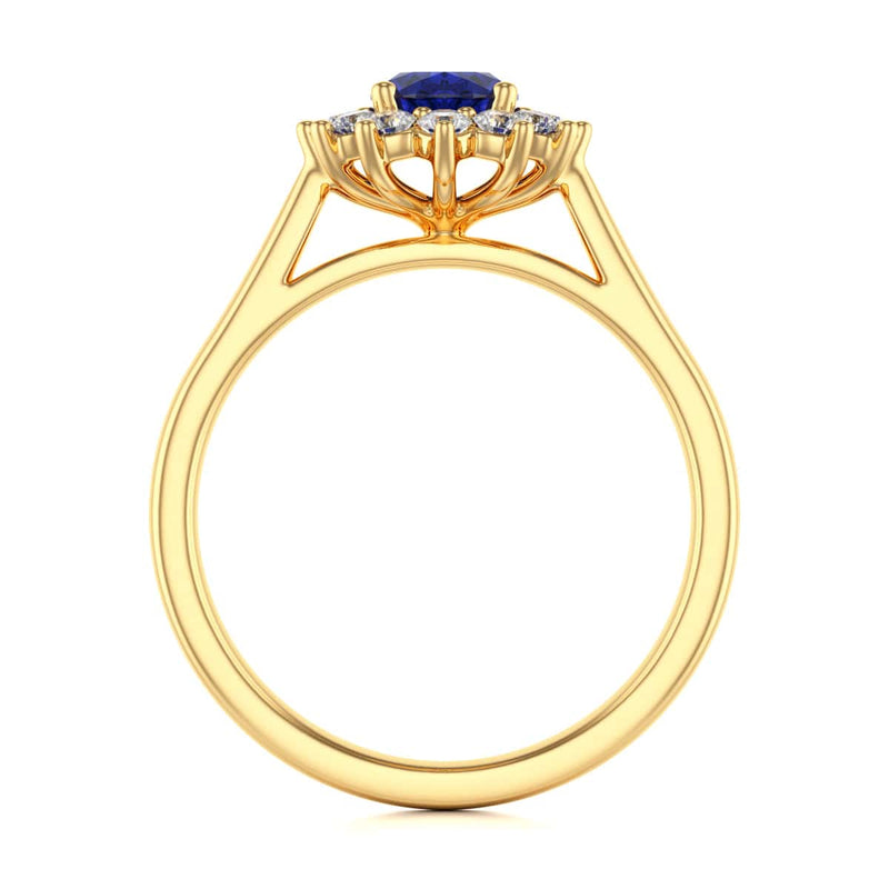 Oval Shape Blue Sapphire Engagement Ring - Diamond Halo Cluster in 18ct Gold and Platinum- Princess Diana Inspired