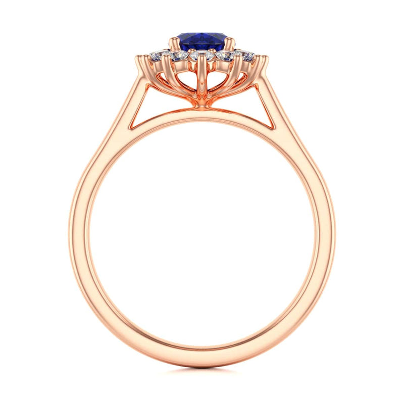 Oval Shape Blue Sapphire Engagement Ring - Diamond Halo Cluster in 18ct Gold and Platinum- Princess Diana Inspired