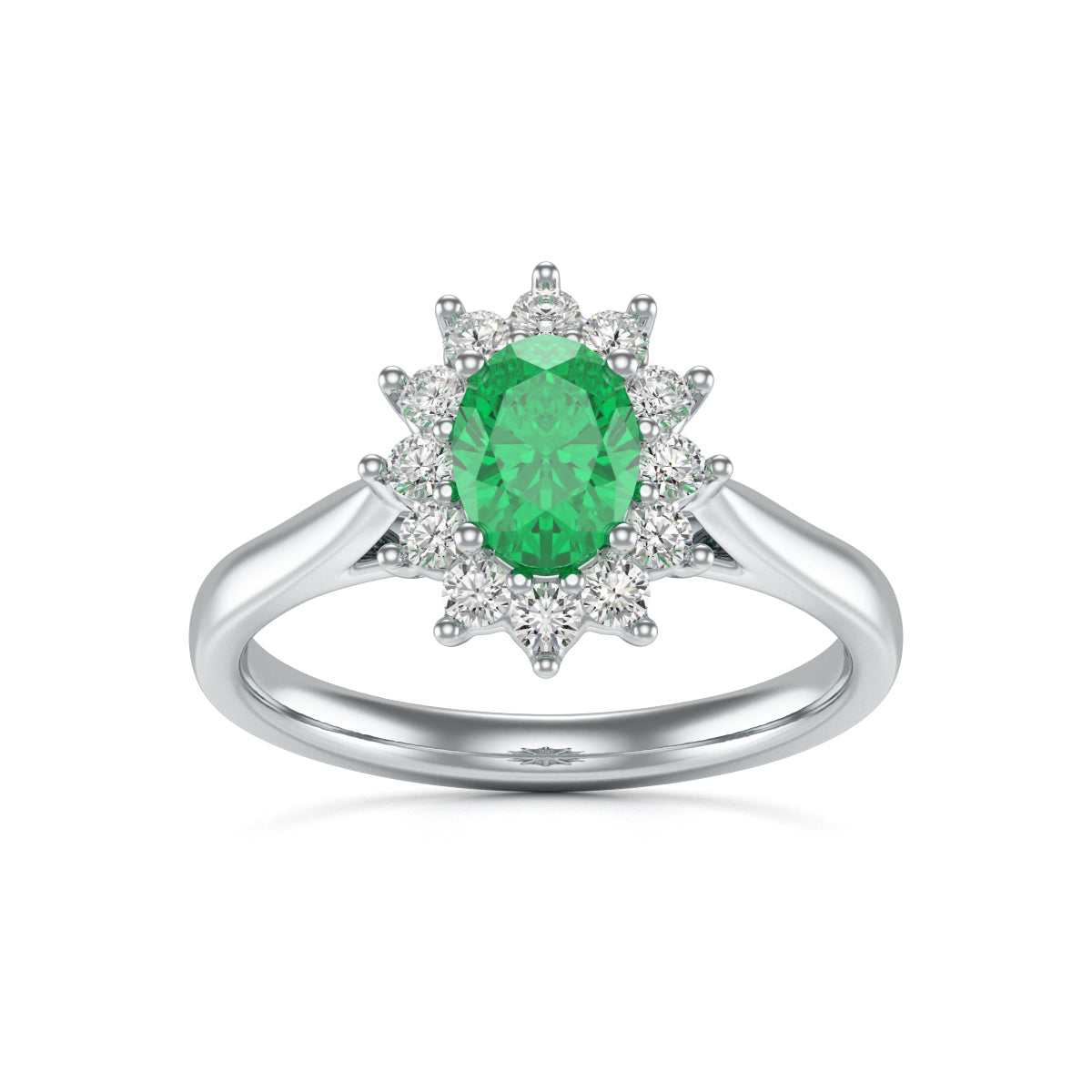 Oval Emerald Diamond Cluster Ring