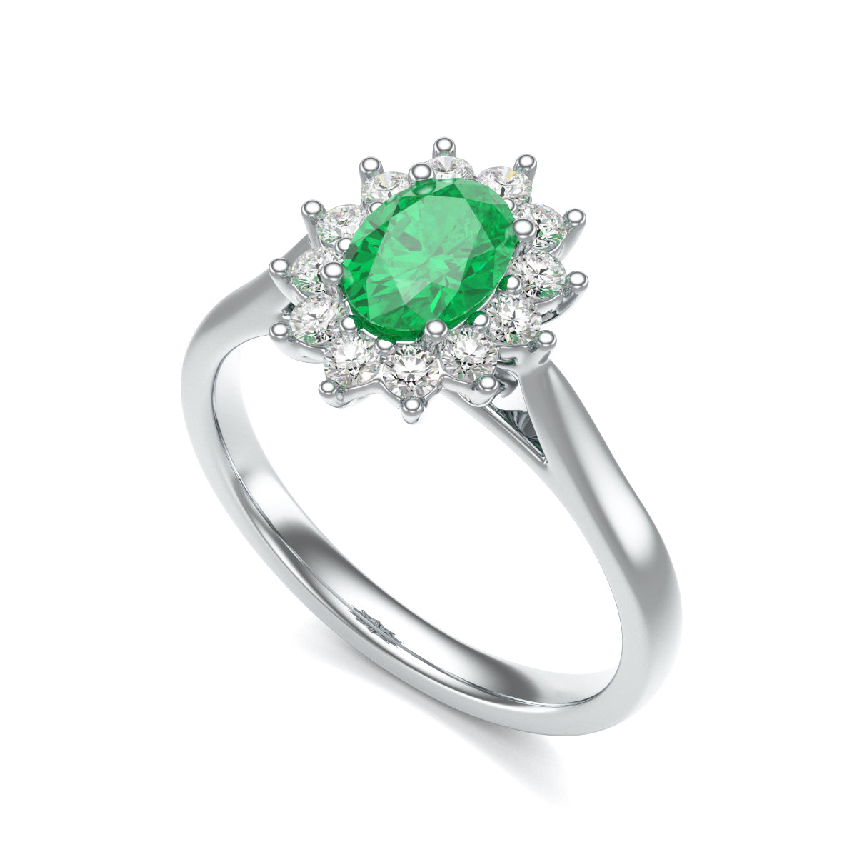 Oval Emerald Diamond Cluster Ring