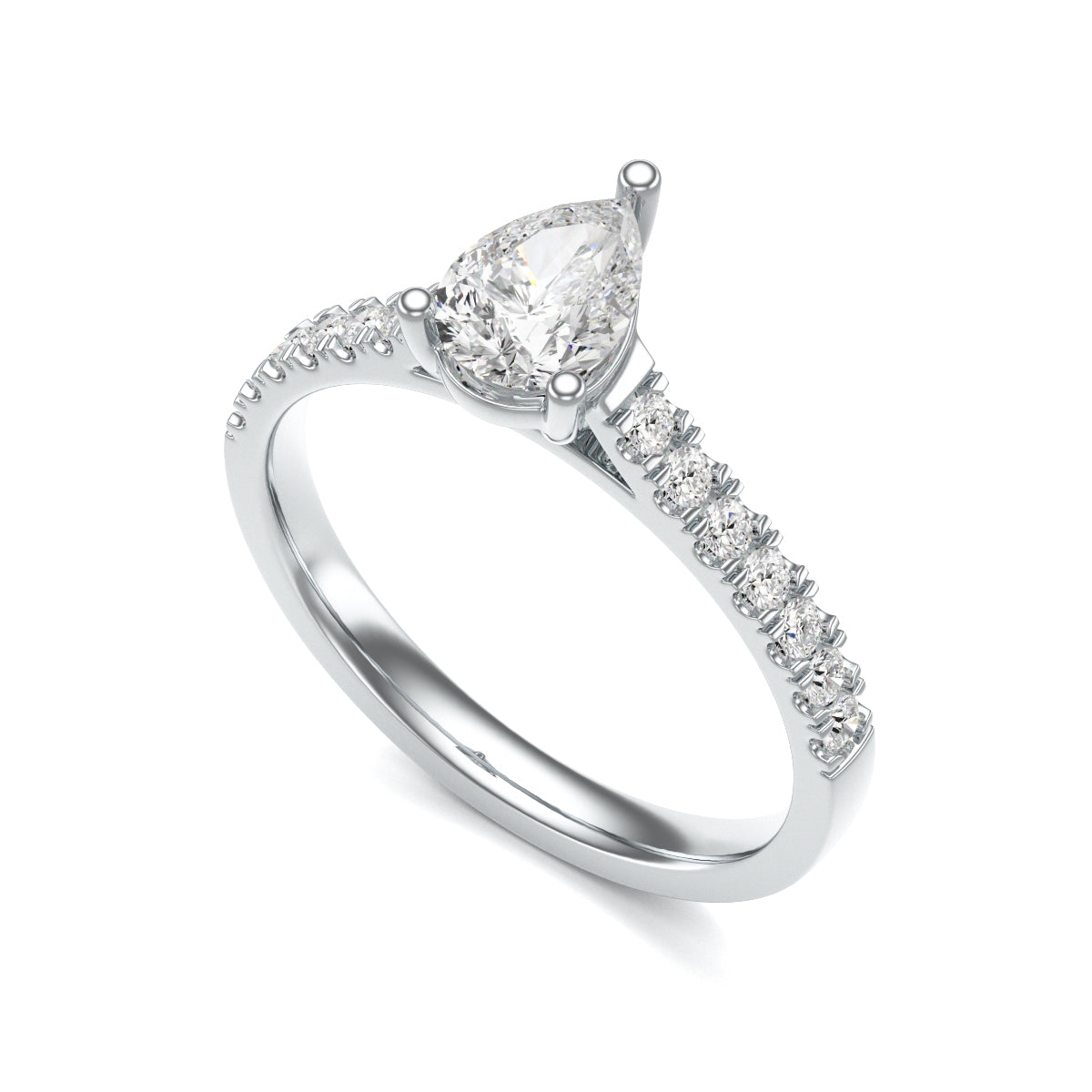 Diamond Engagement Ring- Pear Shaped Solitaire With Diamond Set Shoulders