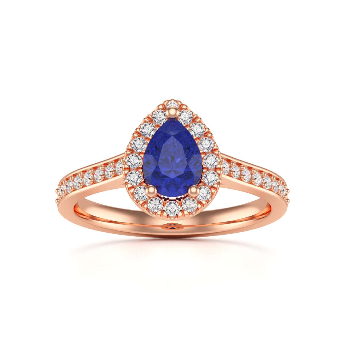 18ct Gold  Diamond Halo Blue Sapphire Engagement Ring - Pear Shape
