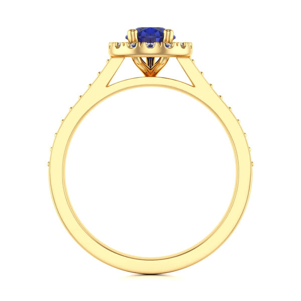 Pear Shape Blue Sapphire Engagement Ring - Diamond Halo in 18ct Gold and Platinum