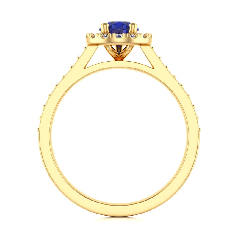 Pear Shape Blue Sapphire Engagement Ring - Diamond Halo in 18ct Gold and Platinum