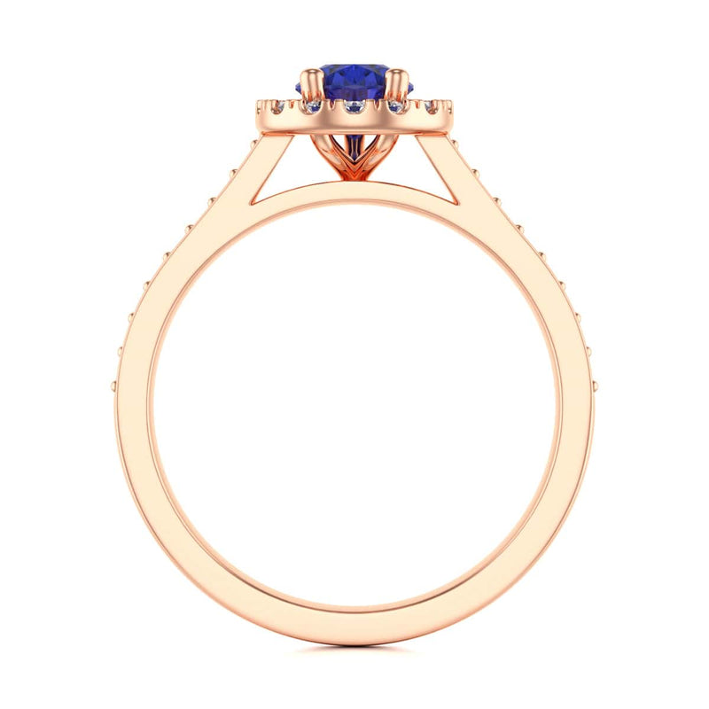 Pear Shape Blue Sapphire Engagement Ring - Diamond Halo in 18ct Gold and Platinum