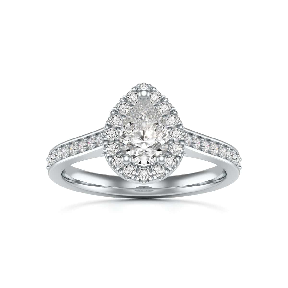 Diamond Engagement Ring- Pear Shaped Halo With Diamond Set Shoulders