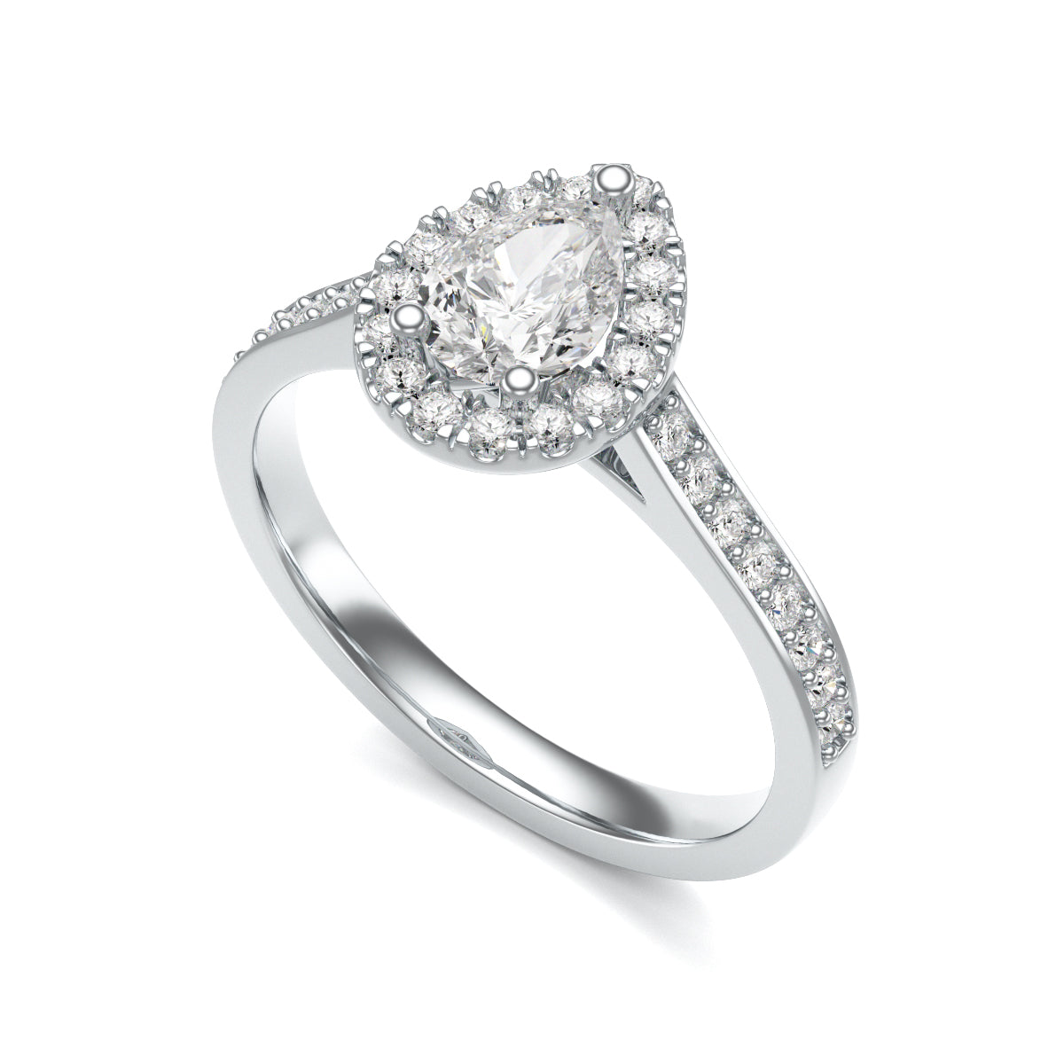 Diamond Engagement Ring- Pear Shaped Halo With Diamond Set Shoulders