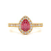 Pear Shape Ruby Engagement Ring - Diamond Halo in 18ct Gold and Platinum
