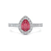 Pear Shape Ruby Engagement Ring - Diamond Halo in 18ct Gold and Platinum