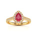 Pear Shape Ruby Engagement Ring - Diamond Halo in 18ct Gold and Platinum