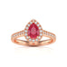 Pear Shape Ruby Engagement Ring - Diamond Halo in 18ct Gold and Platinum