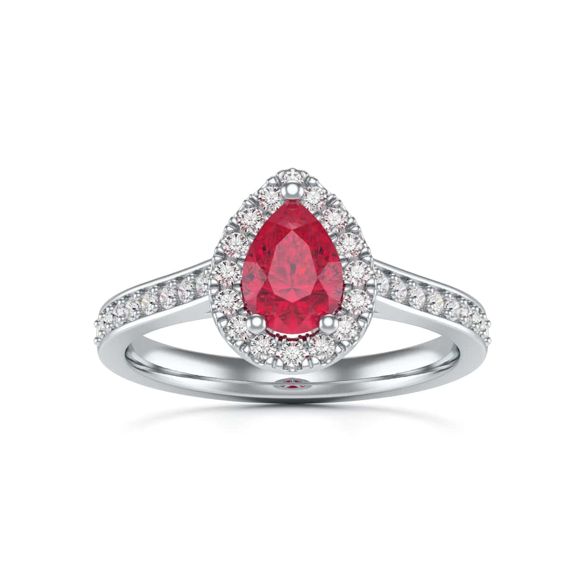 18ct Gold  Diamond Halo Ruby Engagement Ring - Pear Shape