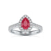 Pear Shape Ruby Engagement Ring - Diamond Halo in 18ct Gold and Platinum
