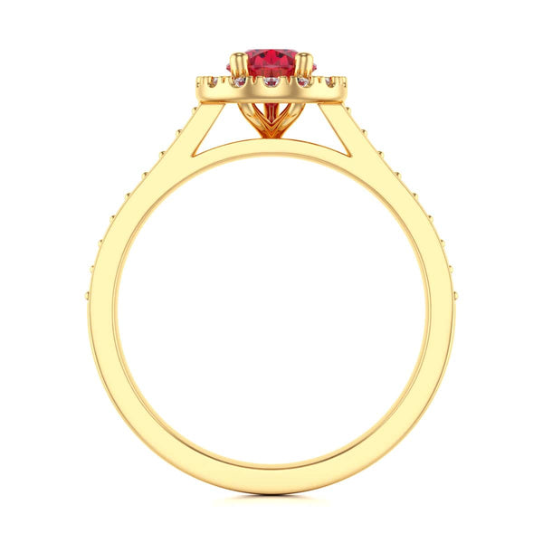 Pear Shape Ruby Engagement Ring - Diamond Halo in 18ct Gold and Platinum