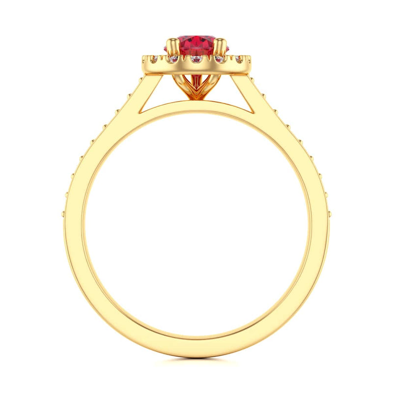 Pear Shape Ruby Engagement Ring - Diamond Halo in 18ct Gold and Platinum