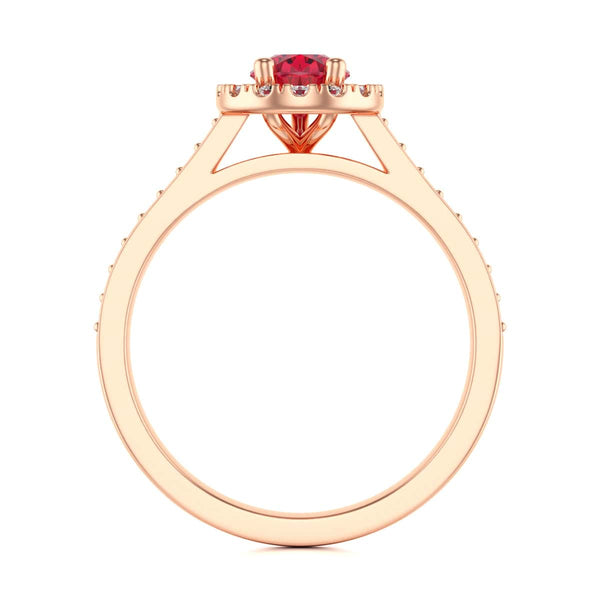 Pear Shape Ruby Engagement Ring - Diamond Halo in 18ct Gold and Platinum