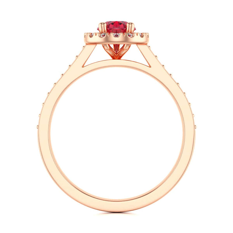 Pear Shape Ruby Engagement Ring - Diamond Halo in 18ct Gold and Platinum