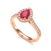 Pear Shape Ruby Engagement Ring - Diamond Halo in 18ct Gold and Platinum