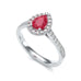 Pear Shape Ruby Engagement Ring - Diamond Halo in 18ct Gold and Platinum