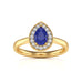 Diamond Halo Pear Shape Blue Sapphire Engagement Ring in 18ct Gold and Platinum