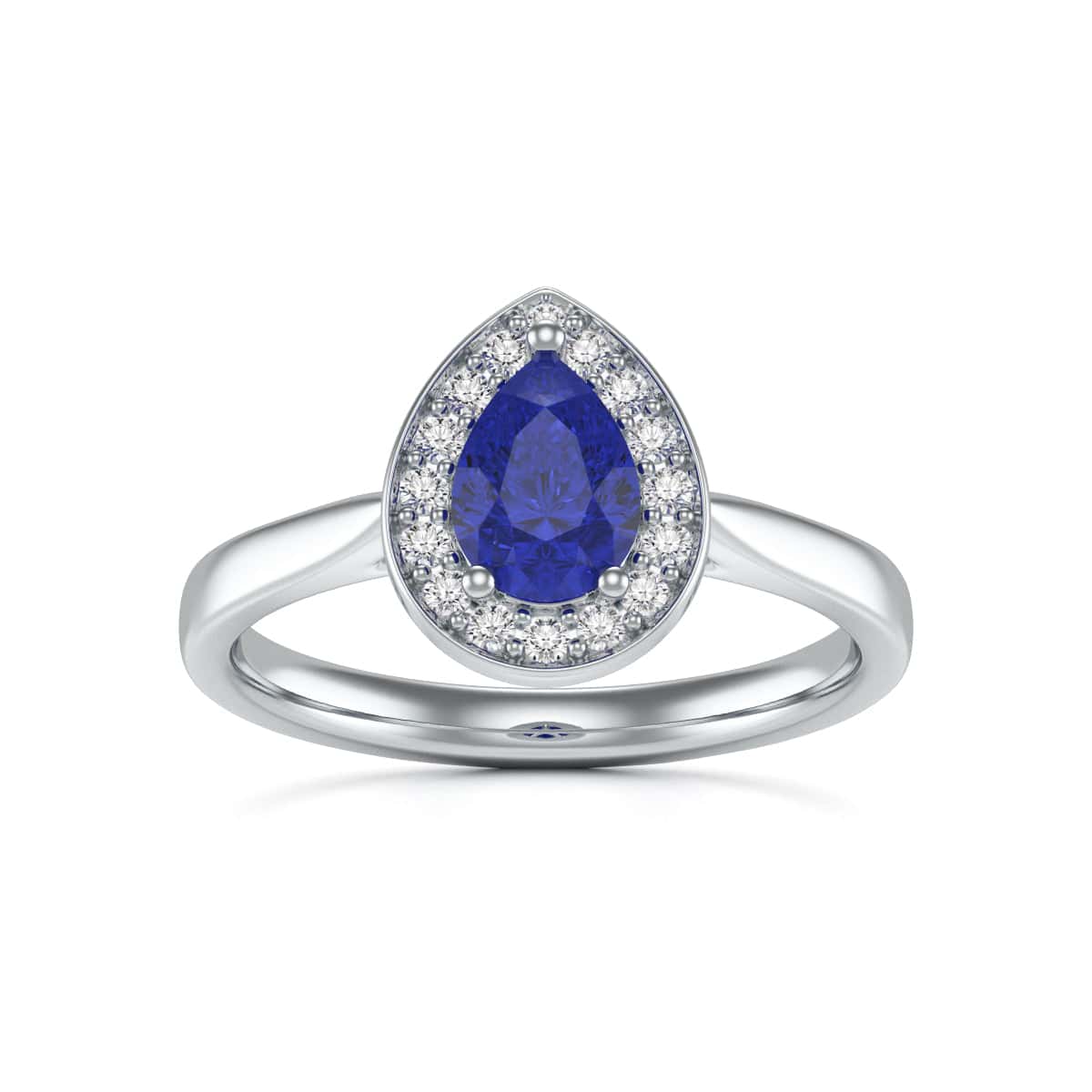 18ct Gold  Diamond Halo Blue Sapphire Engagement Ring - Pear Shape