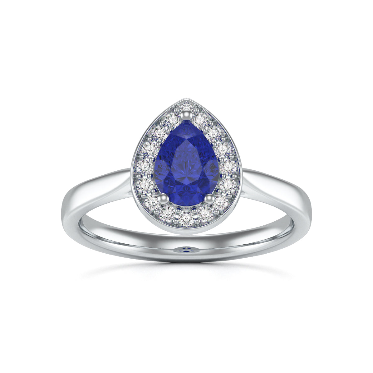 Pear Shaped Blue Sapphire Diamond Halo Ring