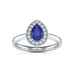 Diamond Halo Pear Shape Blue Sapphire Engagement Ring in 18ct Gold and Platinum