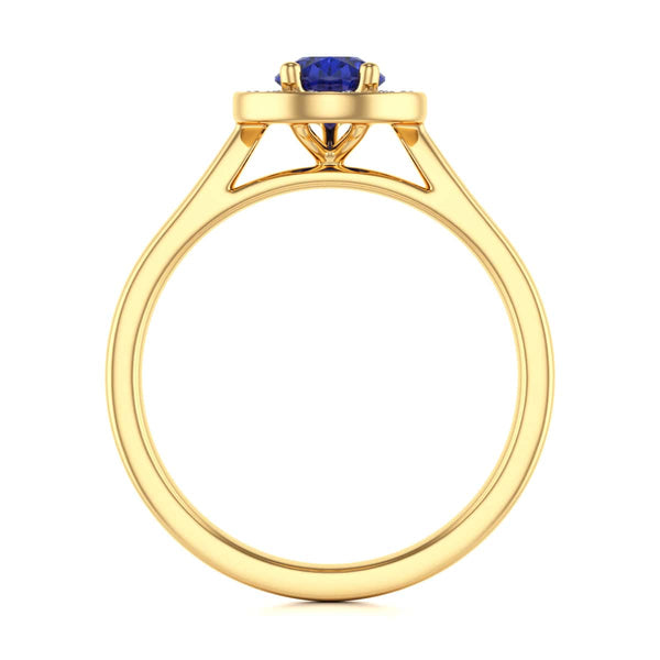 Diamond Halo Pear Shape Blue Sapphire Engagement Ring in 18ct Gold and Platinum