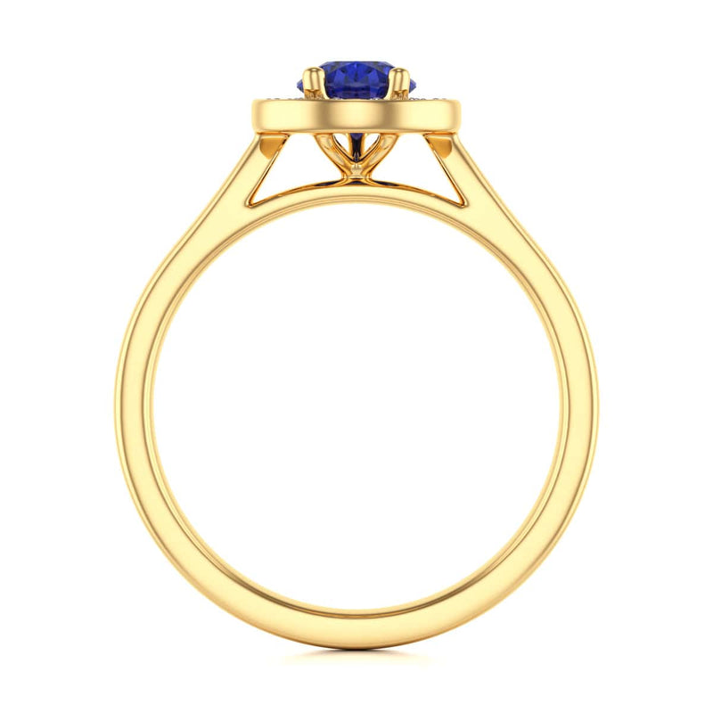 Diamond Halo Pear Shape Blue Sapphire Engagement Ring in 18ct Gold and Platinum