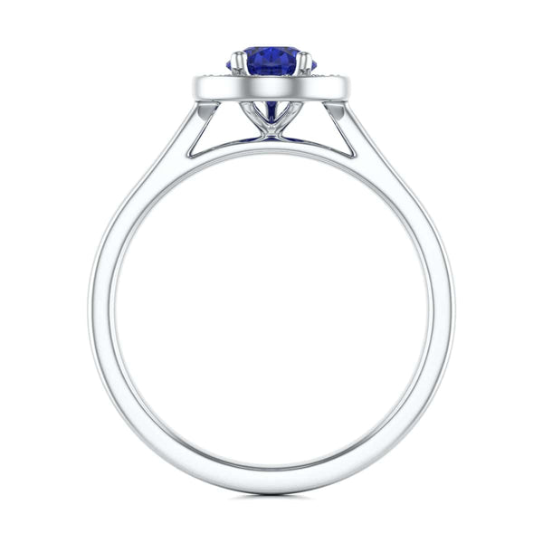 Diamond Halo Pear Shape Blue Sapphire Engagement Ring in 18ct Gold and Platinum