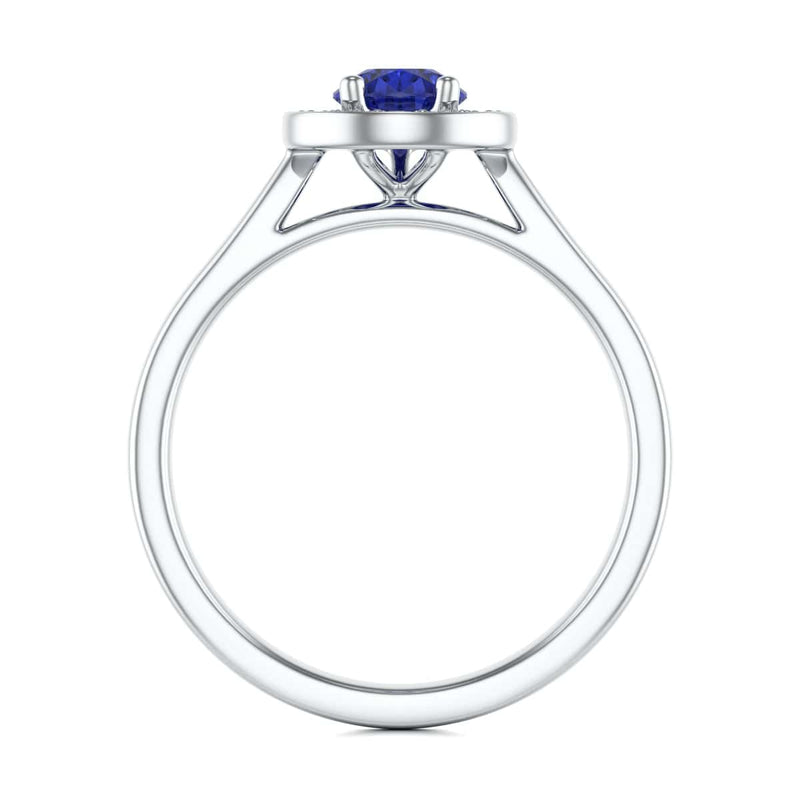 Diamond Halo Pear Shape Blue Sapphire Engagement Ring in 18ct Gold and Platinum