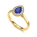 Diamond Halo Pear Shape Blue Sapphire Engagement Ring in 18ct Gold and Platinum