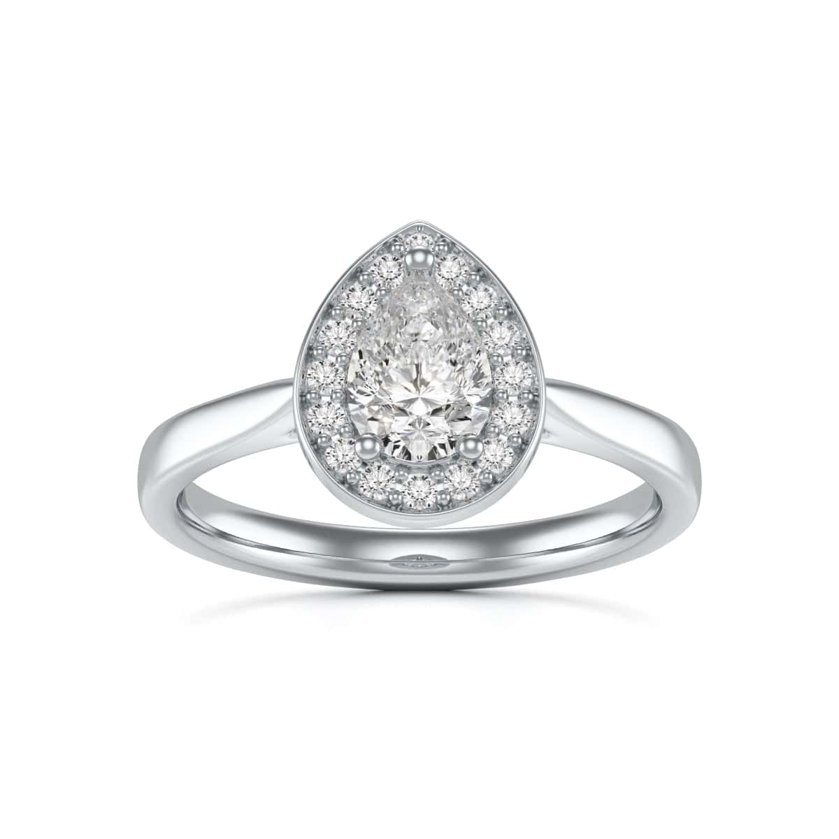 18ct Gold Princess Cut Halo Diamond Engagement Ring - Pear-Shaped