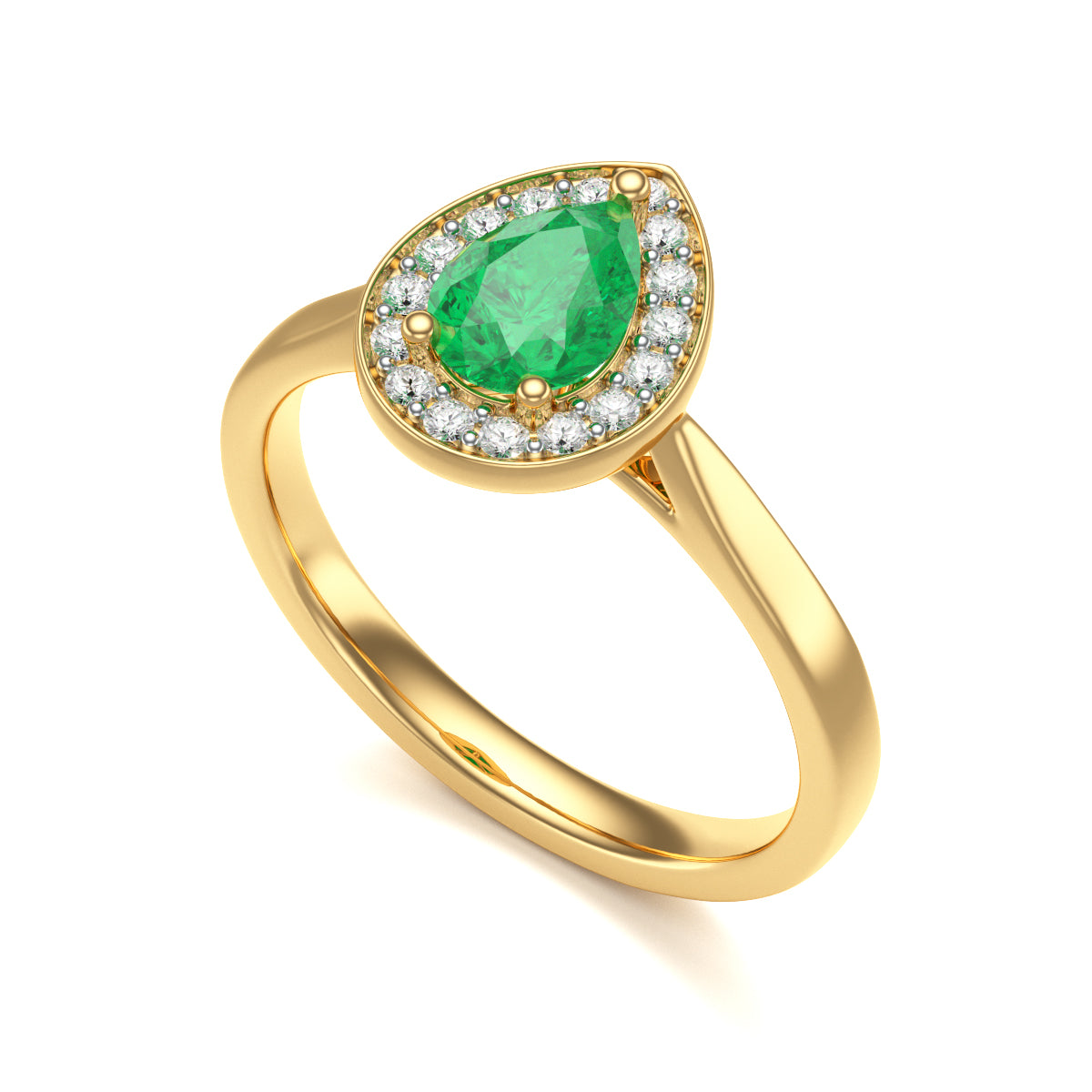 Pear Shaped Emerald Diamond Halo Ring