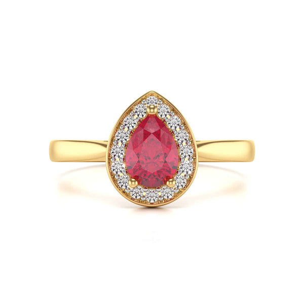 Pear Shape Halo Ruby Engagement Ring - Diamond in 18ct Gold and Platinum
