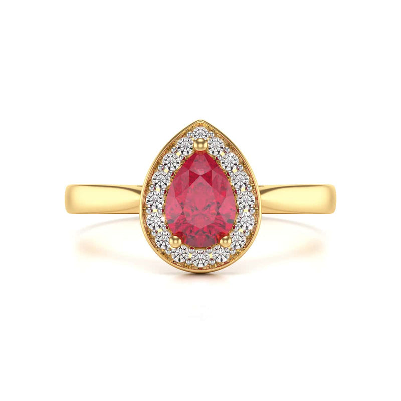 Pear Shape Halo Ruby Engagement Ring - Diamond in 18ct Gold and Platinum