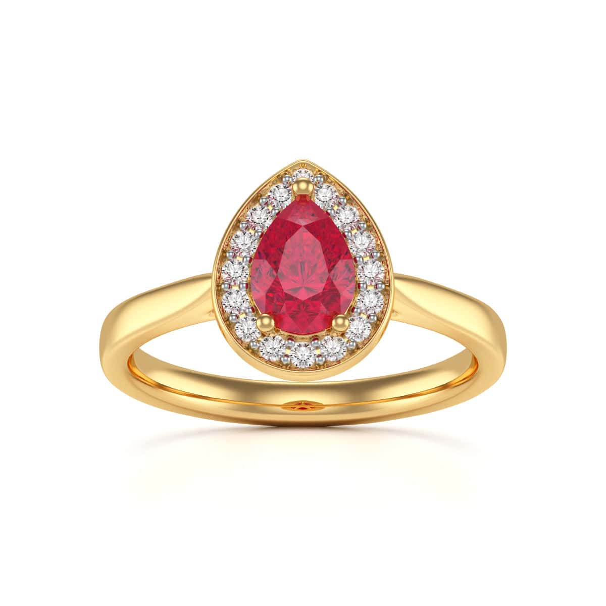 18ct Gold  Diamond Halo Ruby Engagement Ring - Pear Shape