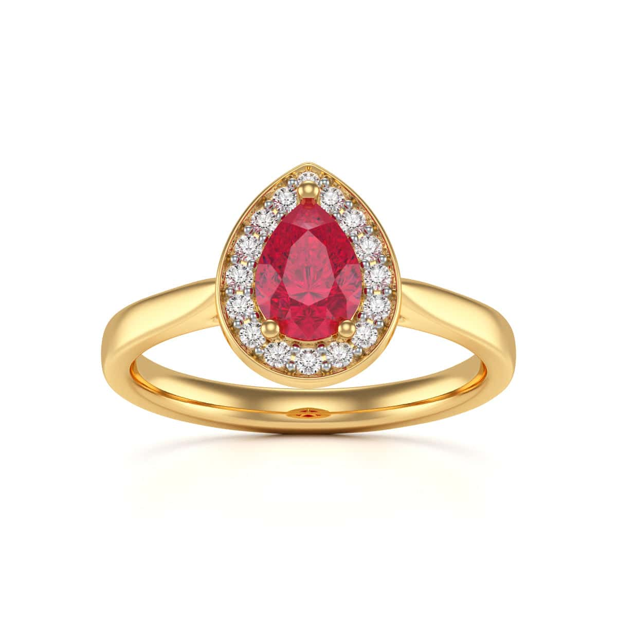 Pear Shaped Ruby Diamond Halo Ring