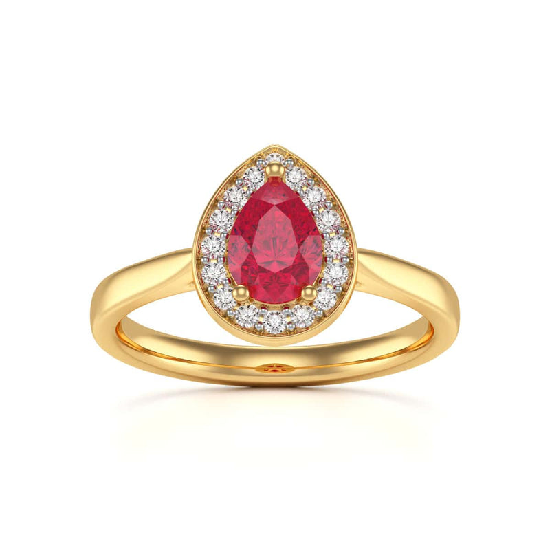 Pear Shape Halo Ruby Engagement Ring - Diamond in 18ct Gold and Platinum