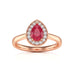 Pear Shape Halo Ruby Engagement Ring - Diamond in 18ct Gold and Platinum