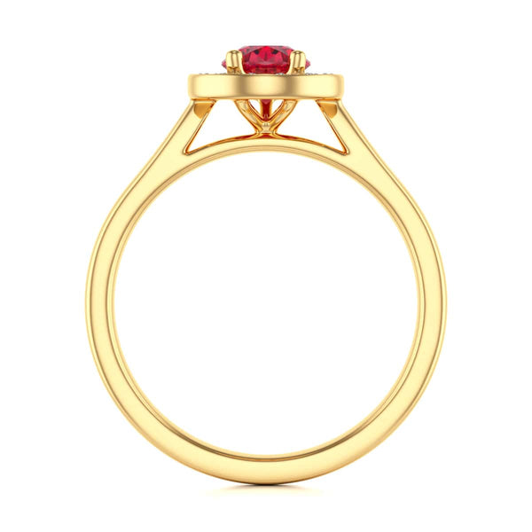 Pear Shape Halo Ruby Engagement Ring - Diamond in 18ct Gold and Platinum