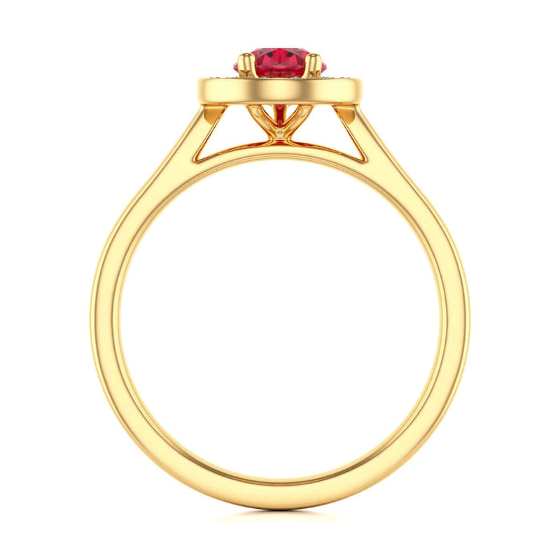 Pear Shape Halo Ruby Engagement Ring - Diamond in 18ct Gold and Platinum