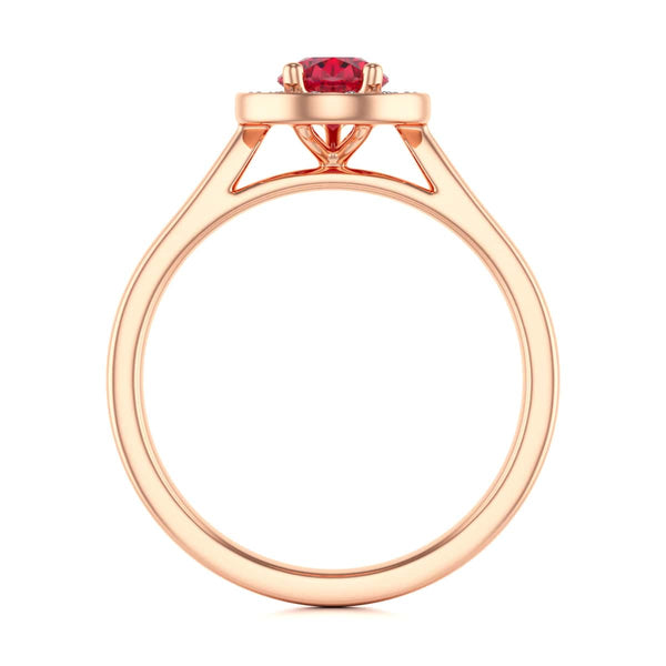 Pear Shape Halo Ruby Engagement Ring - Diamond in 18ct Gold and Platinum