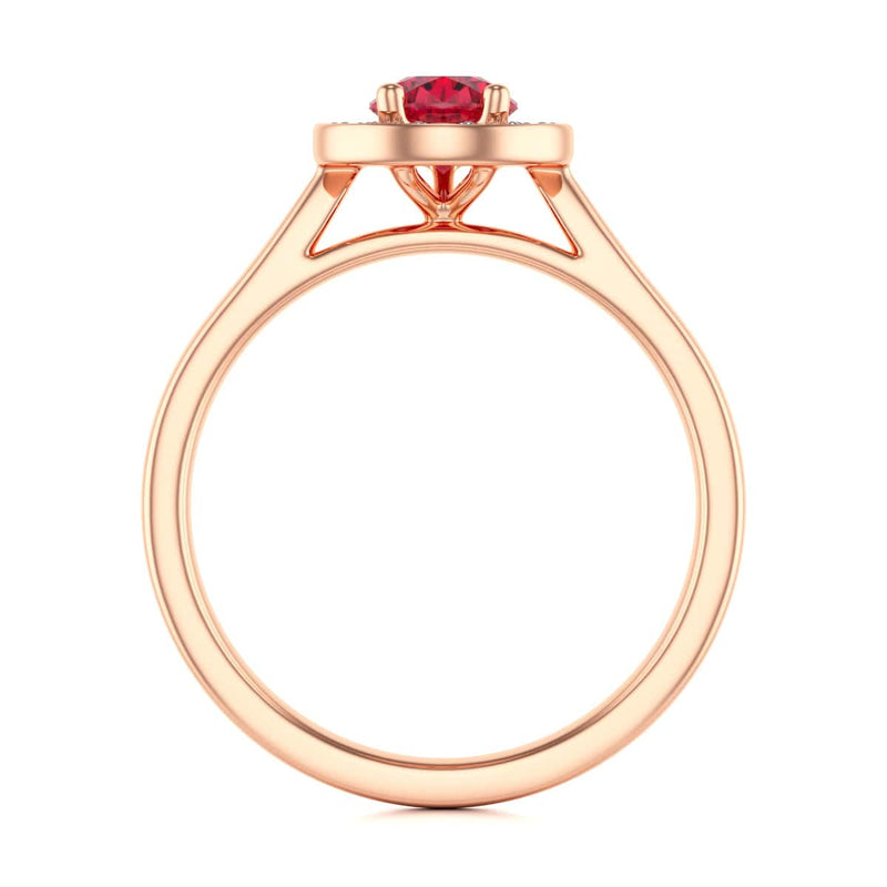 Pear Shape Halo Ruby Engagement Ring - Diamond in 18ct Gold and Platinum