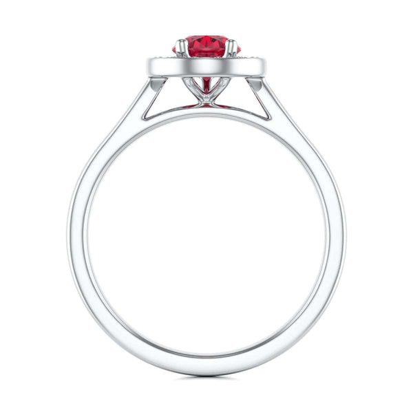 Pear Shape Halo Ruby Engagement Ring - Diamond in 18ct Gold and Platinum