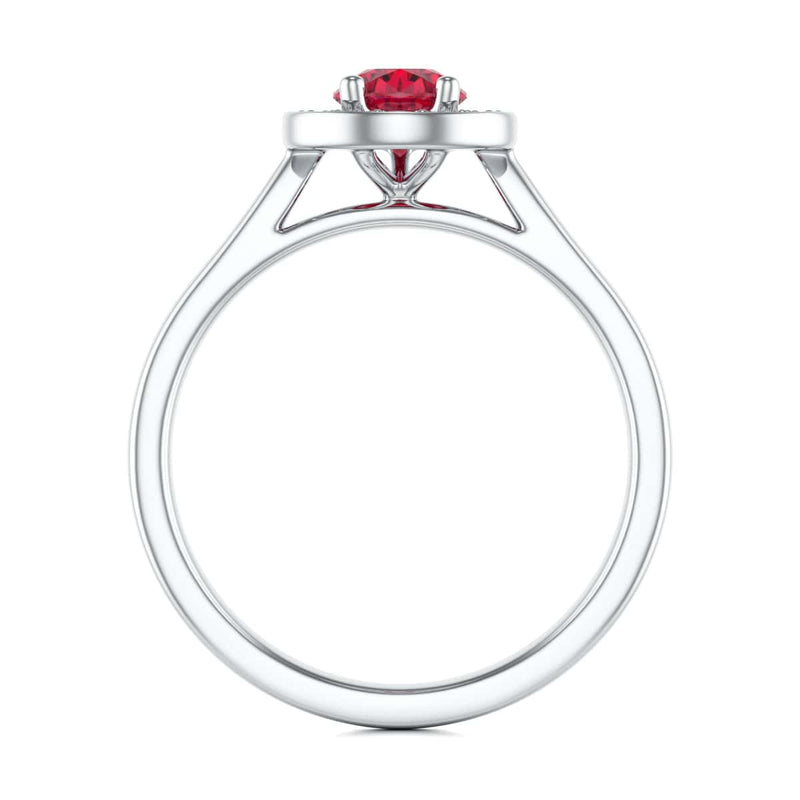Pear Shape Halo Ruby Engagement Ring - Diamond in 18ct Gold and Platinum