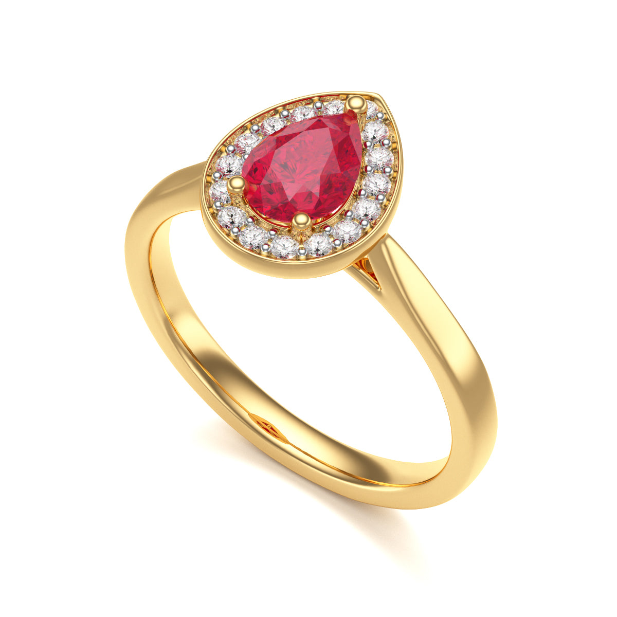 Pear Shaped Ruby Diamond Halo Ring