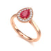 Pear Shape Halo Ruby Engagement Ring - Diamond in 18ct Gold and Platinum